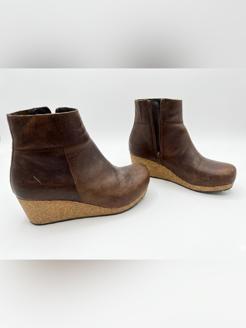 Birkenstock Brown Leather Cork Wedge Ankle Boots